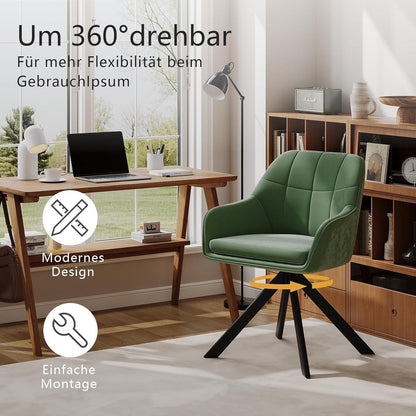 Drehstuhl Esszimmer 6er Set Samt Grün mit Armlehne