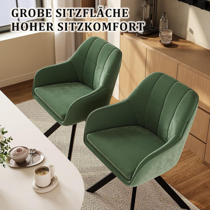 Drehstuhl Esszimmer 6er Set Samt Grün mit Armlehne