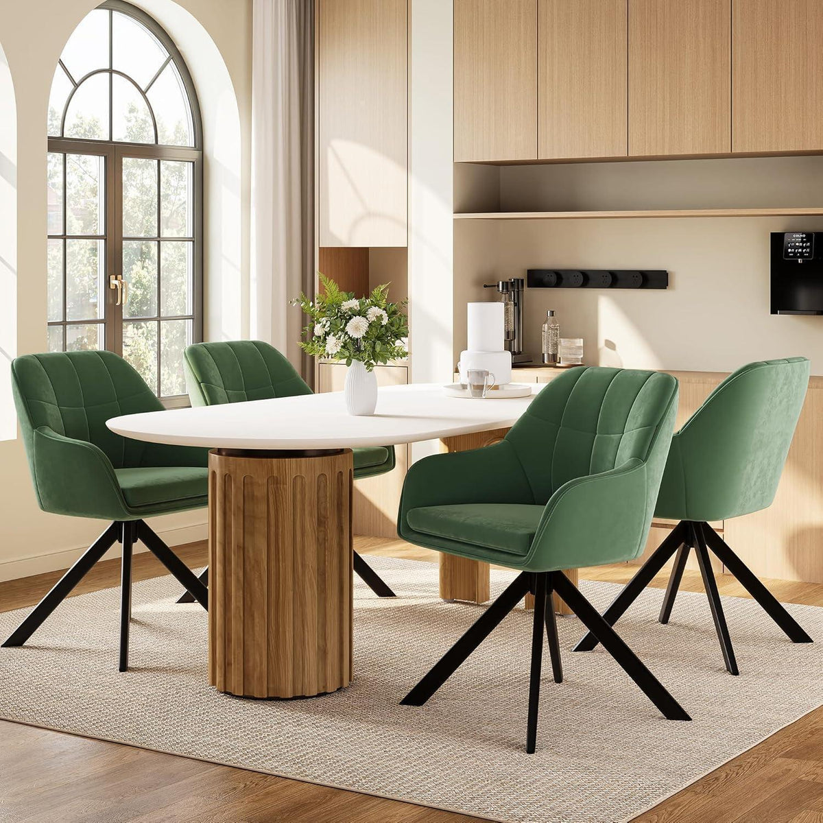 Drehstuhl Esszimmer 6er Set Samt Grün mit Armlehne
