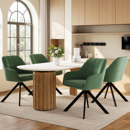 Drehstuhl Esszimmer 6er Set Samt Grün mit Armlehne