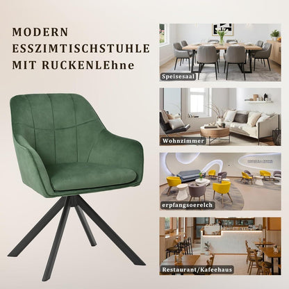 Drehstuhl Esszimmer 6er Set Samt Grün mit Armlehne