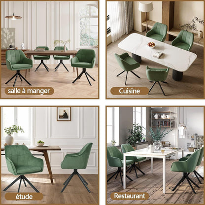 Drehstuhl Esszimmer 6er Set Samt Grün mit Armlehne