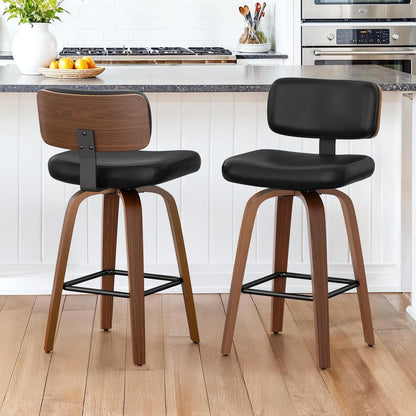 Drehbarer Barhocker 2er Set mit Lehne – Schwarz