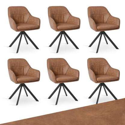 Drehbarer Esszimmerstuhl Braun 6er Set mit Armlehnen in Lederoptik