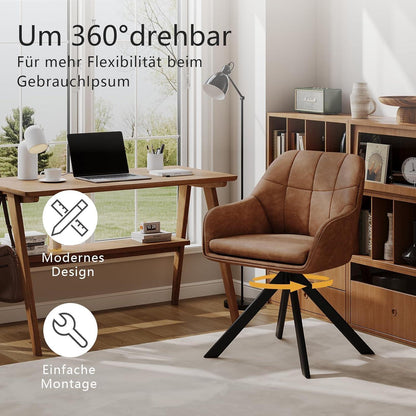 Drehbarer Esszimmerstuhl Braun 6er Set mit Armlehnen in Lederoptik