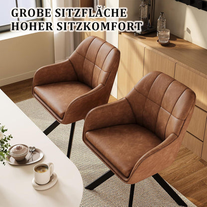 Drehbarer Esszimmerstuhl Braun 6er Set mit Armlehnen in Lederoptik