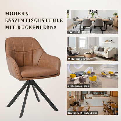 Drehbarer Esszimmerstuhl Braun 6er Set mit Armlehnen in Lederoptik