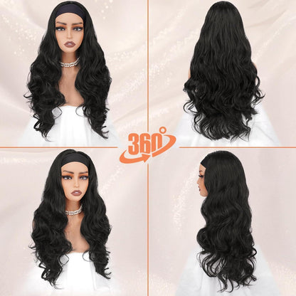 66cm Schwarze Gewellte Stirnband Perücke – Wear & Go Perücke