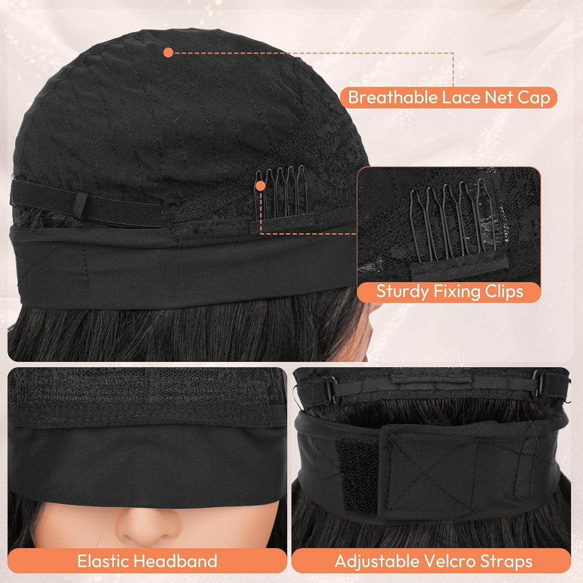 66cm Schwarze Gewellte Stirnband Perücke – Wear & Go Perücke
