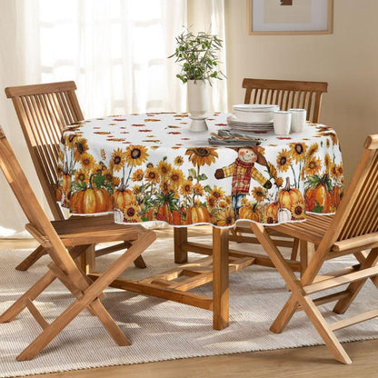Runde Tischdecke 140 cm Herbst Dekor Sonnenblumen Weiß