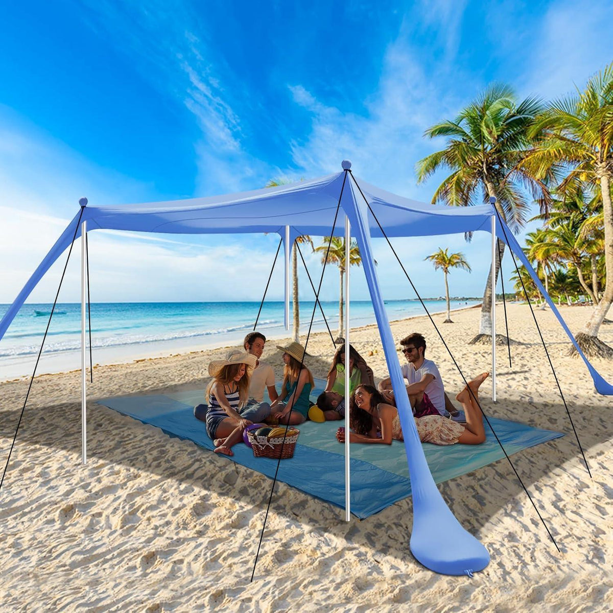 Strandzelt UV Schutz 3x3m Blau für 5-8 Personen