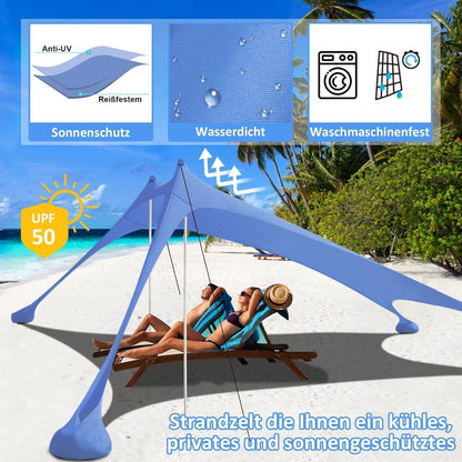 Strandzelt UV Schutz 3x3m Blau für 5-8 Personen