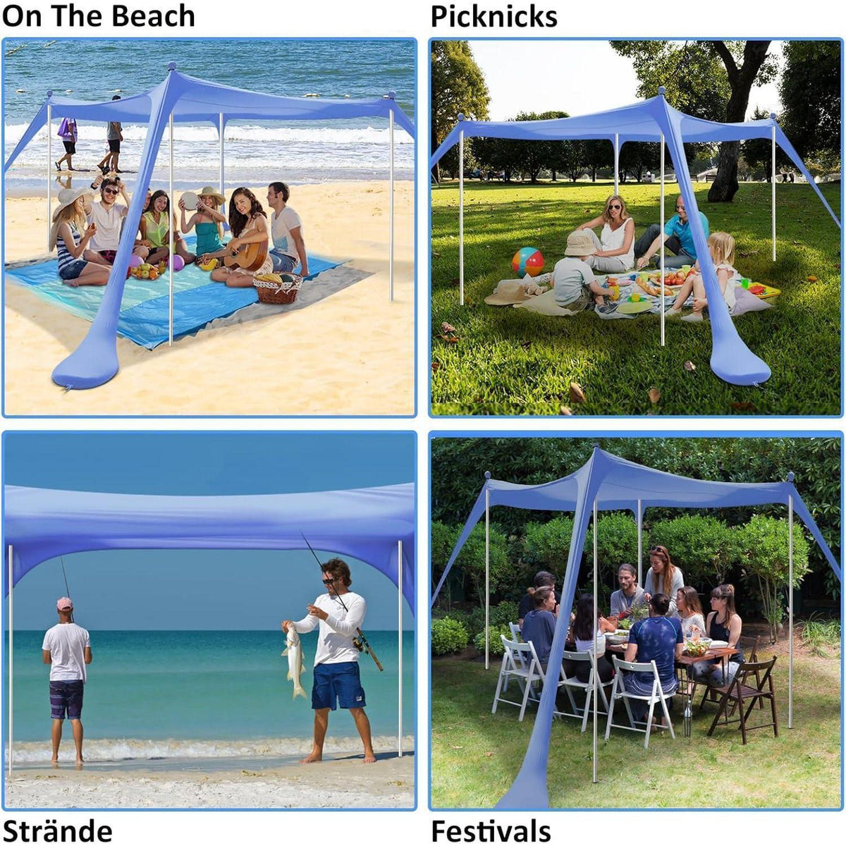 Strandzelt UV Schutz 3x3m Blau für 5-8 Personen
