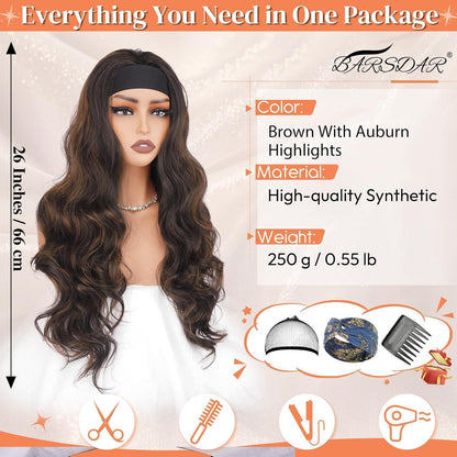 Braune Loose Wave Stirnband Perücke 66cm – Wear & Go