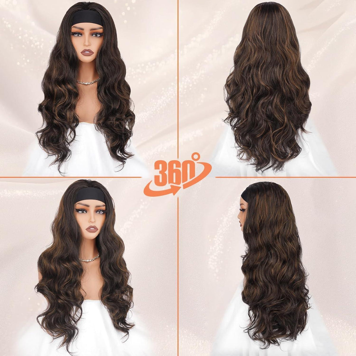 Braune Loose Wave Stirnband Perücke 66cm – Wear & Go