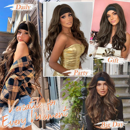 66cm Lockere Wellen Stirnband Perücke Schwarz mit Blond Highlights