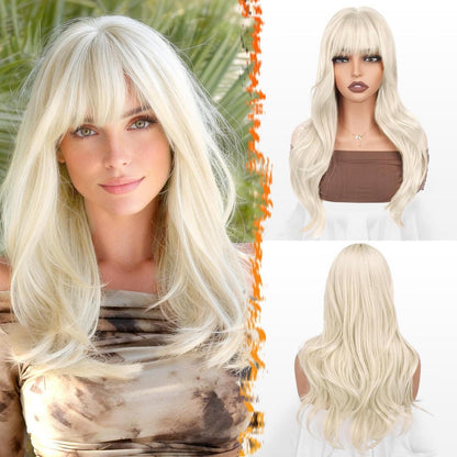 Platinblond Perücke mit Pony, 50cm, gewellt & natürlich