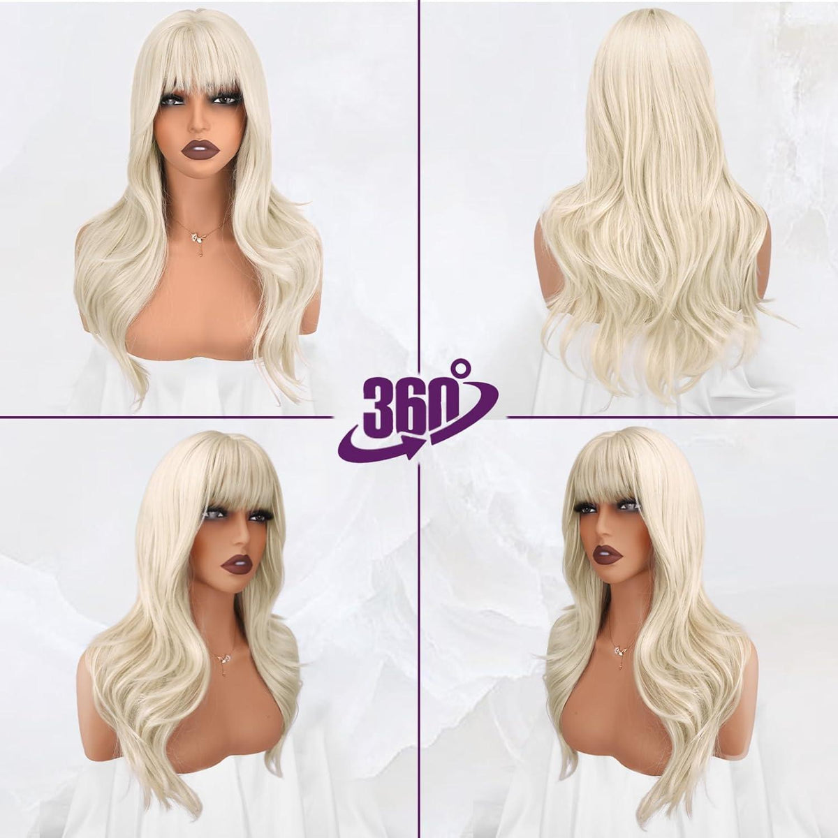 Platinblond Perücke mit Pony, 50cm, gewellt & natürlich