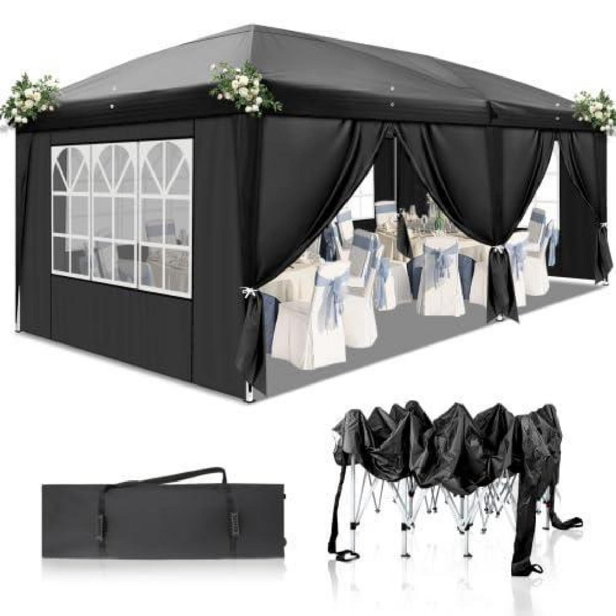 Bonnlo Gazebo 3x6m – Höhenverstellbares Partyzelt mit Seitenteilen