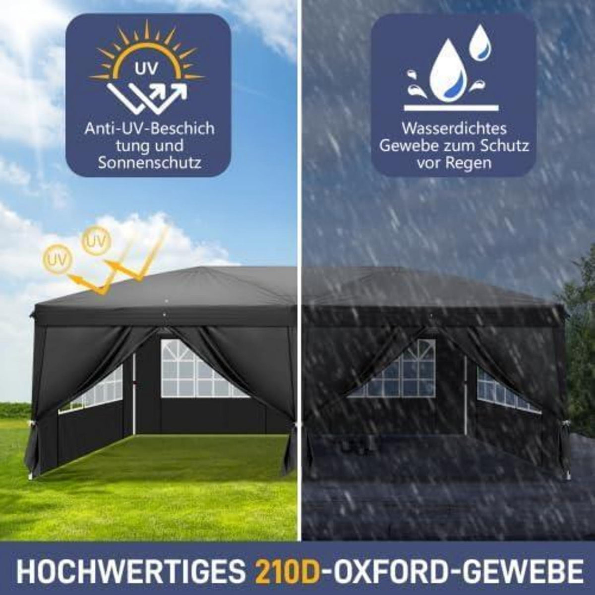 Bonnlo Gazebo 3x6m – Höhenverstellbares Partyzelt mit Seitenteilen