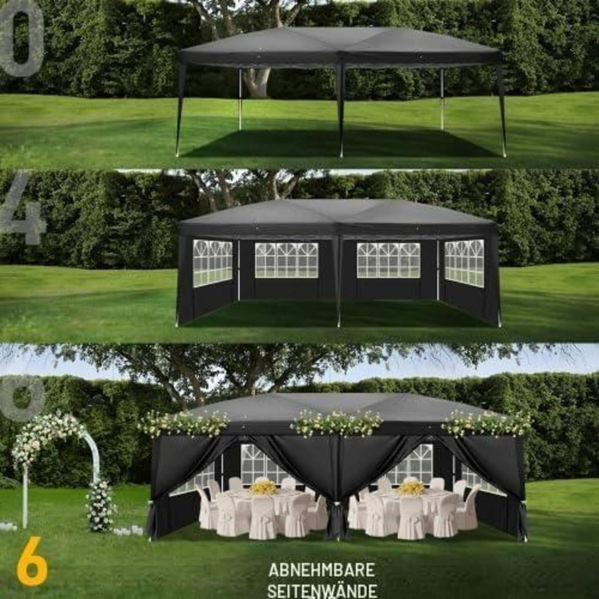 Bonnlo Gazebo 3x6m – Höhenverstellbares Partyzelt mit Seitenteilen