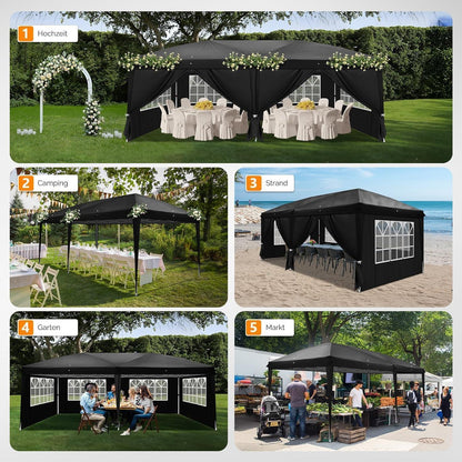 Bonnlo Gazebo 3x6m – Höhenverstellbares Partyzelt mit Seitenteilen