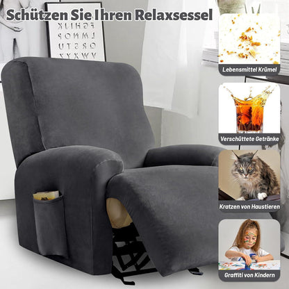 Stretch Sesselbezug Samt Grau – 4-teilig mit Kissenbezug