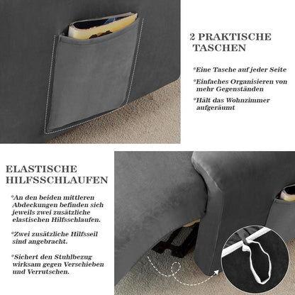 Stretch Sesselbezug Samt Grau – 4-teilig mit Kissenbezug