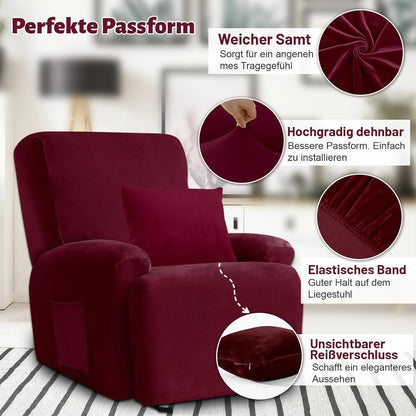 Stretch Sesselbezug Samt Rot, 1 Sitzer | Waschbar & Fleckenresistent