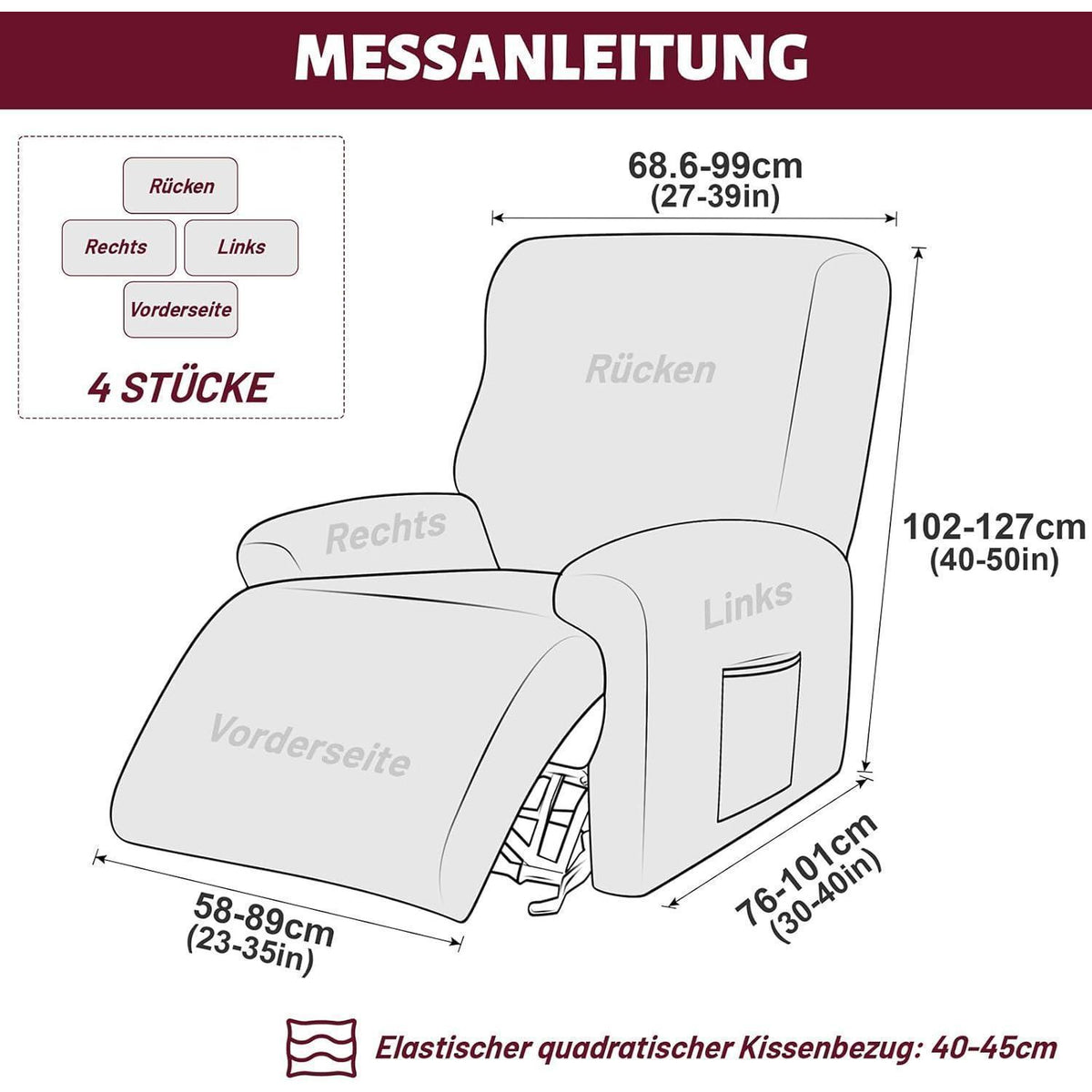 Stretch Sesselbezug Samt Rot, 1 Sitzer | Waschbar & Fleckenresistent