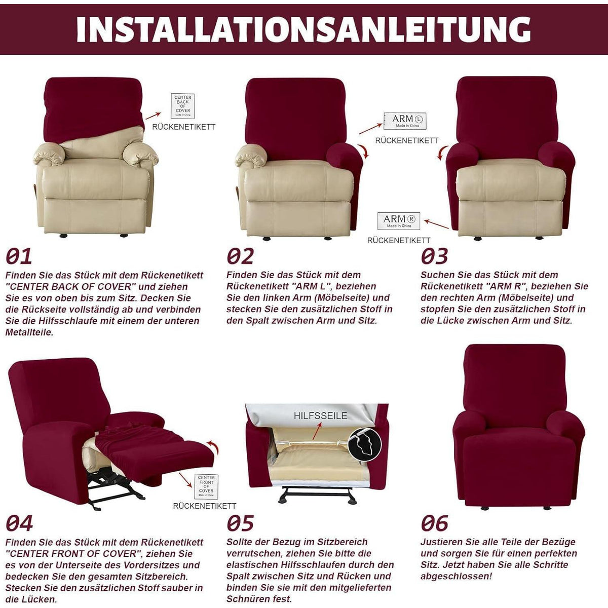 Stretch Sesselbezug Samt Rot, 1 Sitzer | Waschbar & Fleckenresistent
