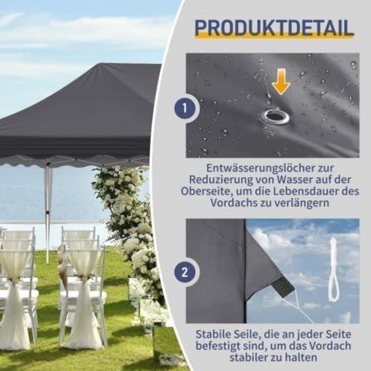 Bonnlo Gazebo 3x6m – Höhenverstellbares Partyzelt mit Seitenteilen