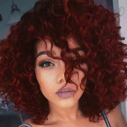Rote Lockige Afro Perücke – Burgund Wellig & Fluffy für Cosplay