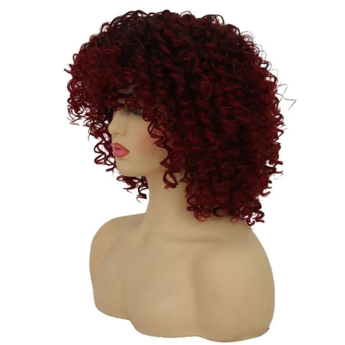 Rote Lockige Afro Perücke – Burgund Wellig & Fluffy für Cosplay