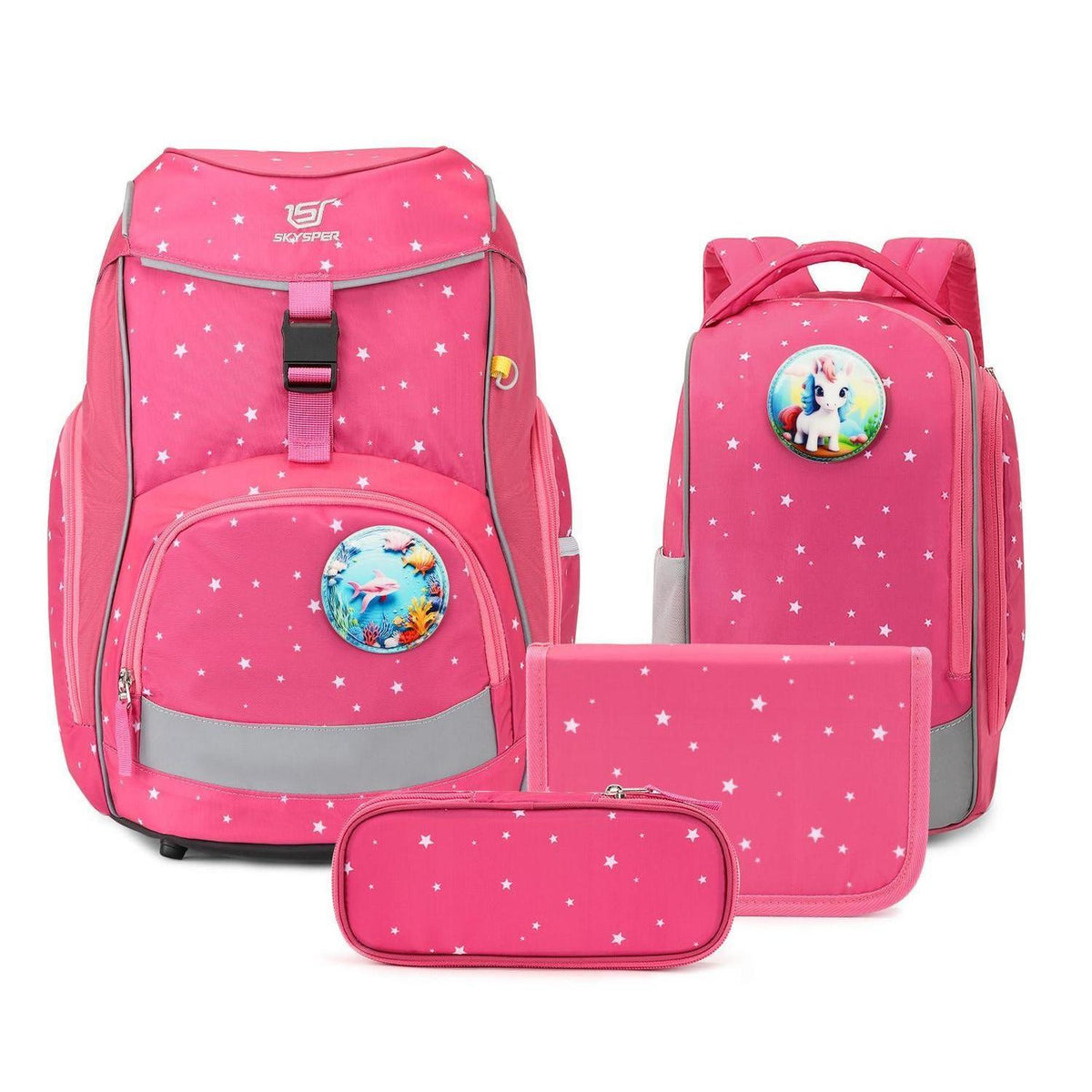 Schulranzen Set 5-teilig für Jungen & Mädchen – Rosa Schulstarter Set