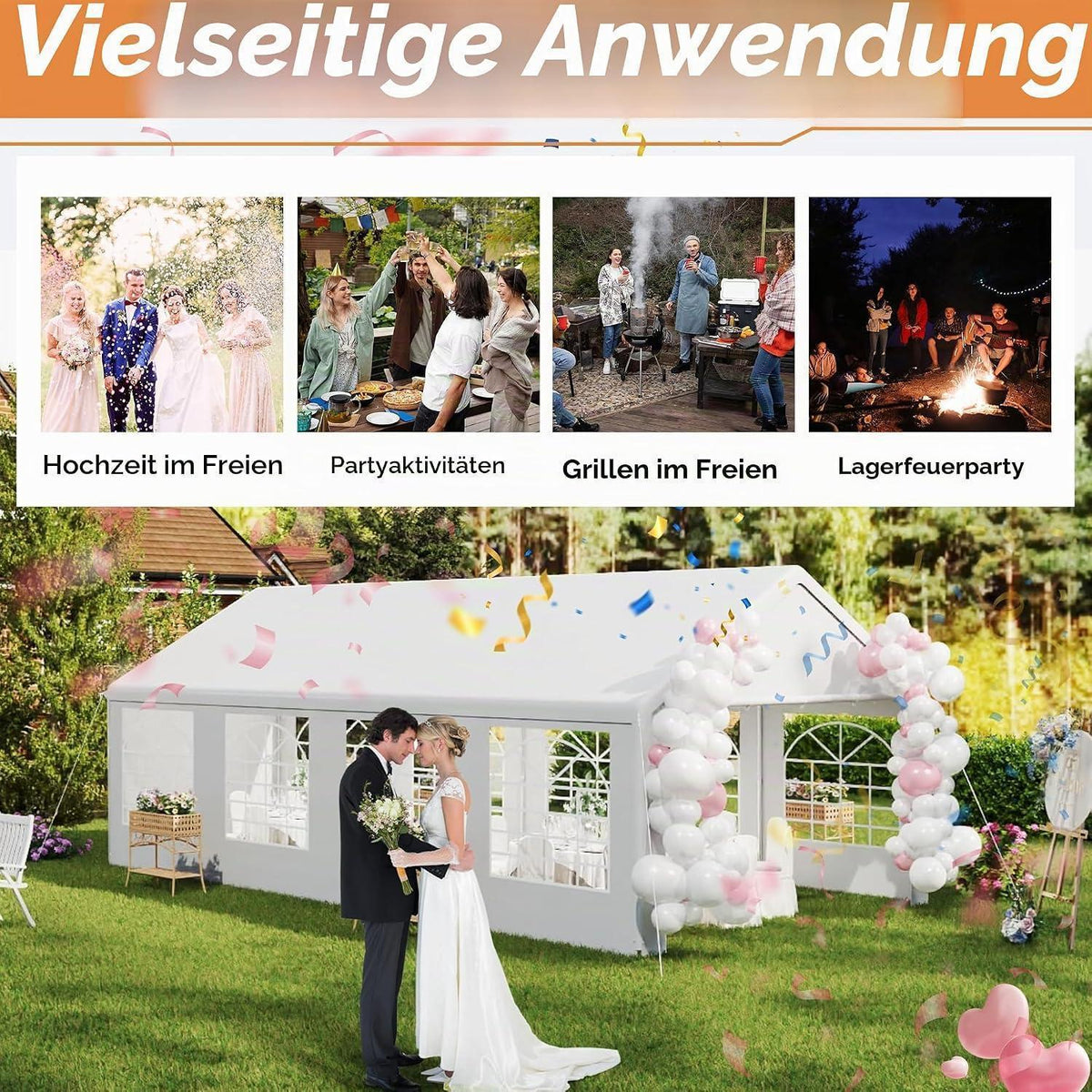 4x8m Partyzelt mit Seitenwänden – Wasserdicht & Stabil