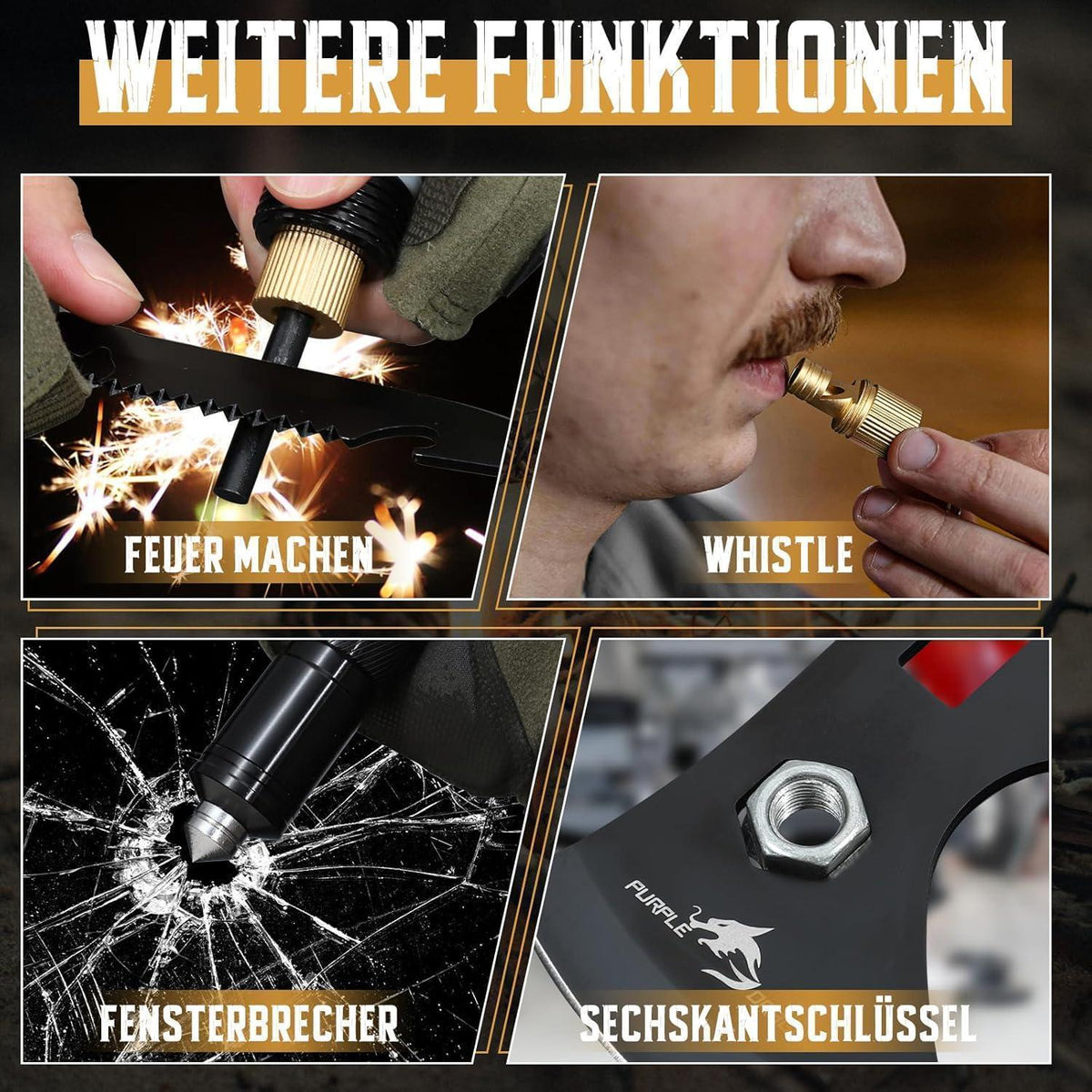 9-in-1 Survival Axt mit Hacke, Camping Multitool, Outdoor Beil