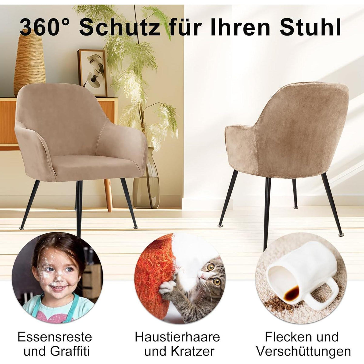 Stretch Samt Stuhlhussen Set – Abnehmbar & Waschbar