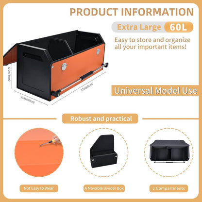 Kofferraum Organizer mit Deckel – 60L Faltbare Aufbewahrungsbox Orange