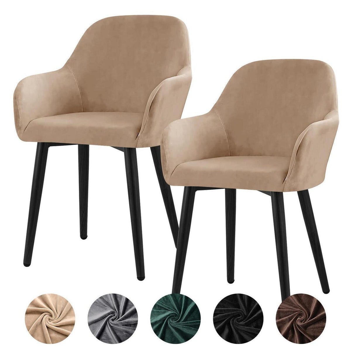Stretch Samt Stuhlhussen 2er Set - Universal Sesselbezug Kamel