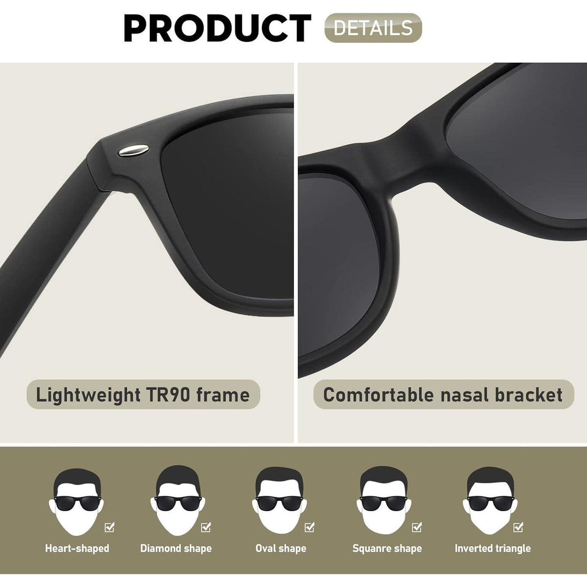 Polarisierte Sonnenbrille für Damen und Herren, Rechteckig, UV400