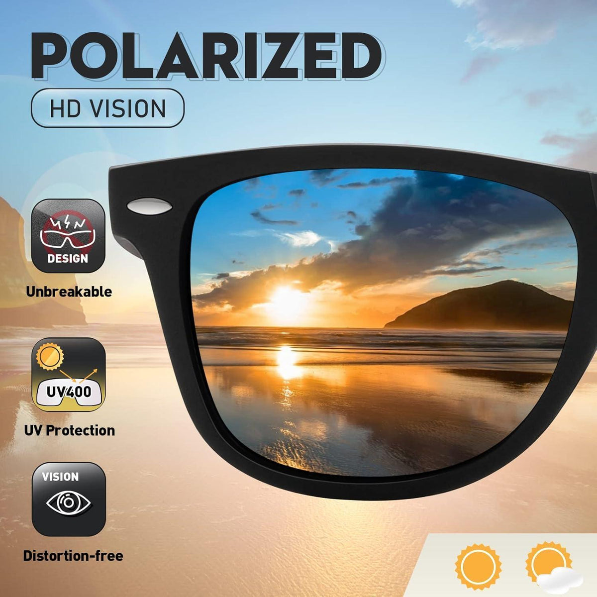Polarisierte Sonnenbrille für Damen und Herren, Rechteckig, UV400