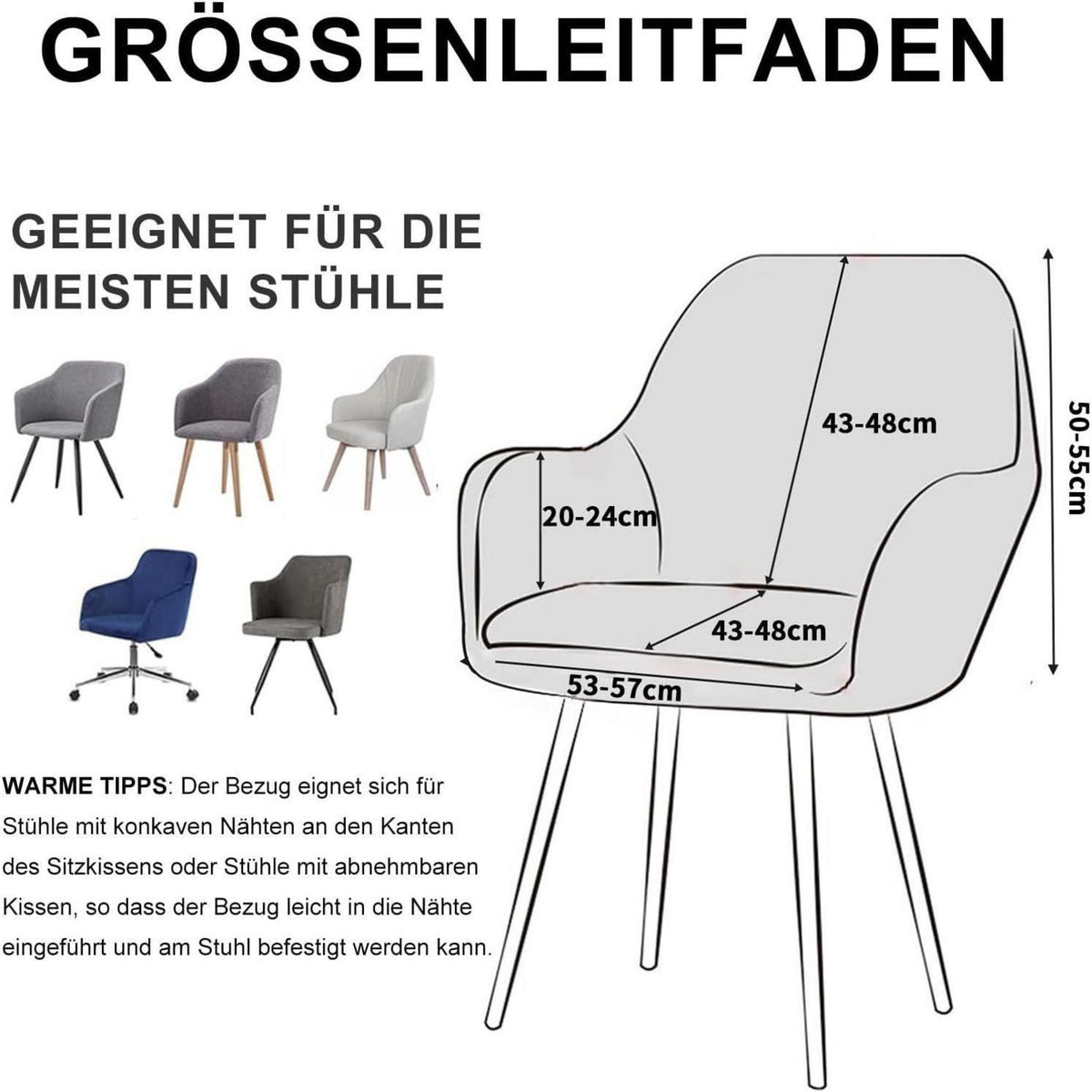 Stretch Samt Stuhlhussen 4er Set Schwarz - Universal Passform