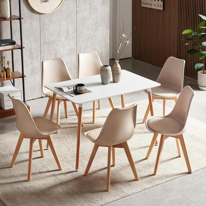 Esszimmergruppe mit Esstisch (110cm) & 6 Stühlen – Weiß/Khaki