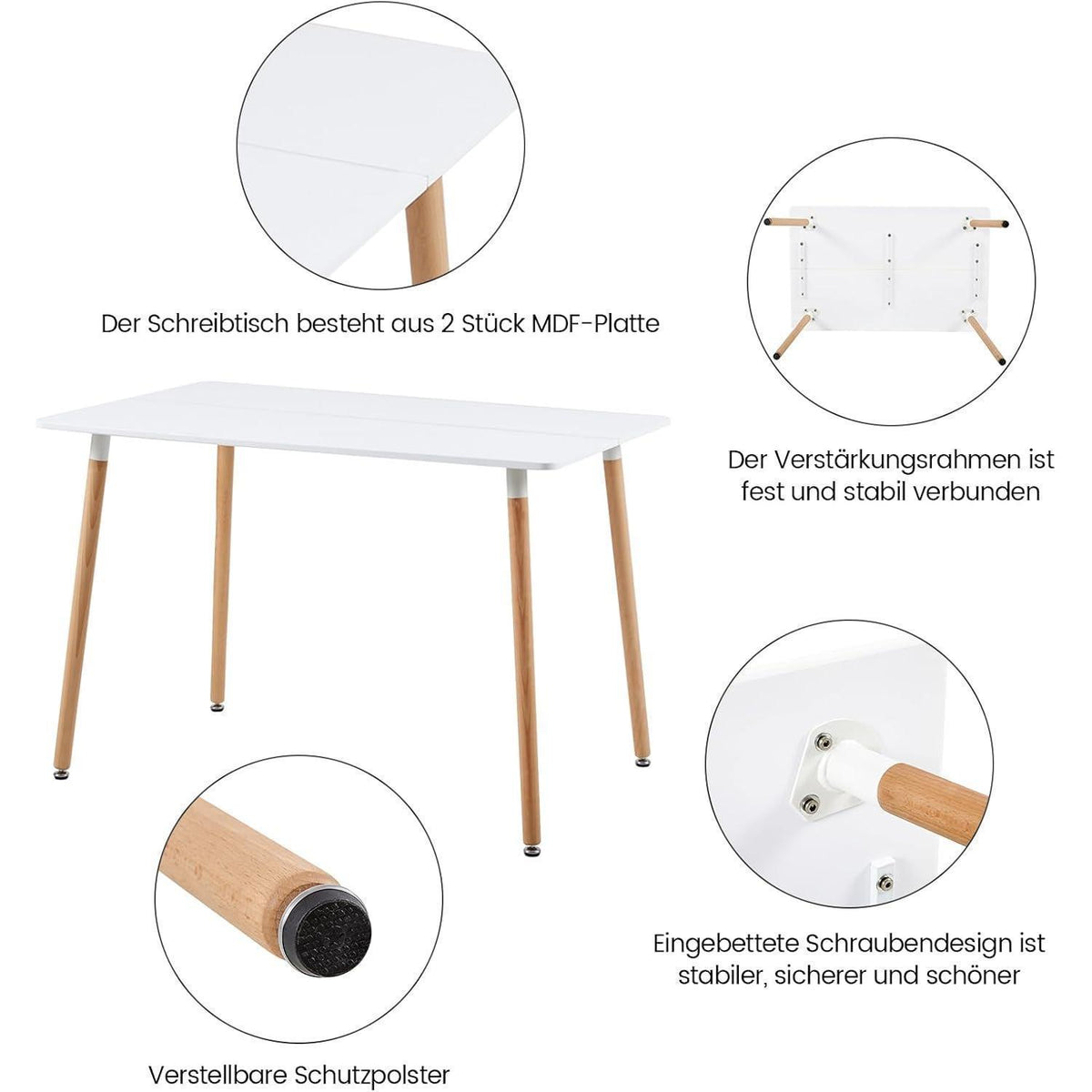 Esszimmergruppe mit Esstisch (110cm) & 6 Stühlen – Weiß/Khaki