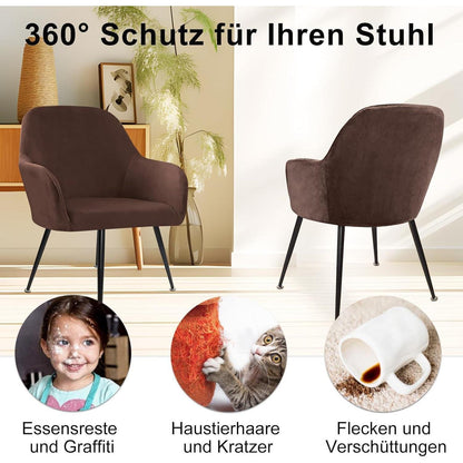 Stretch Samt Stuhlhussen Set - Braun, 4er Pack