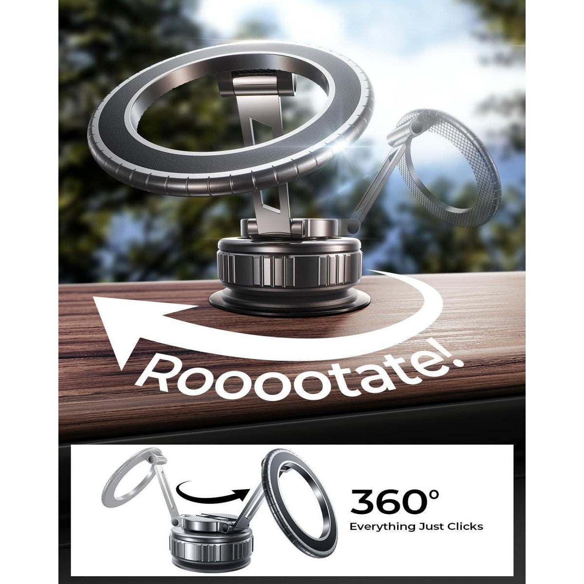 360° Auto Handyhalterung Magnetisch, Vakuum & Teleskoparm