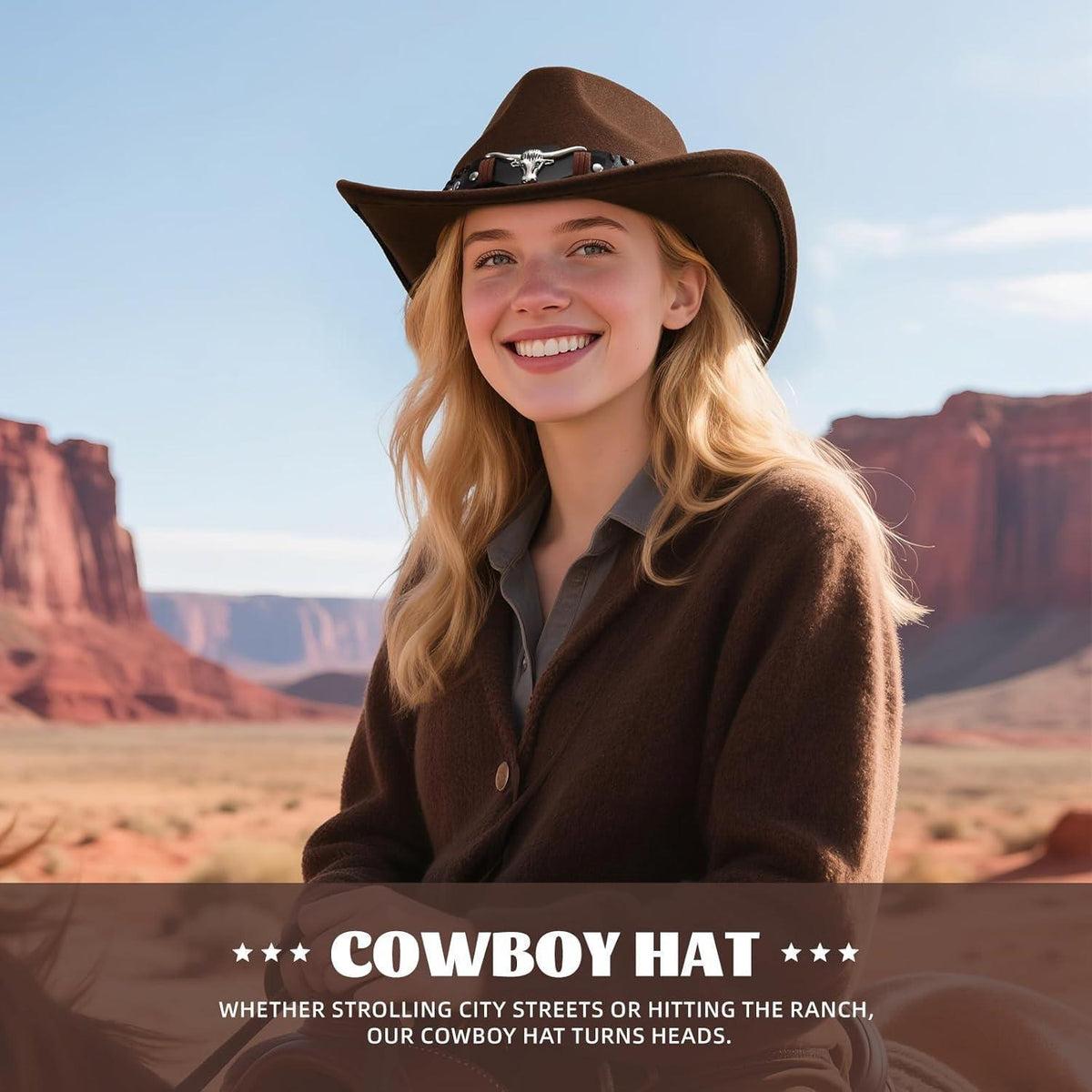 Cowboyhut mit breiter Krempe und Band in Lederoptik