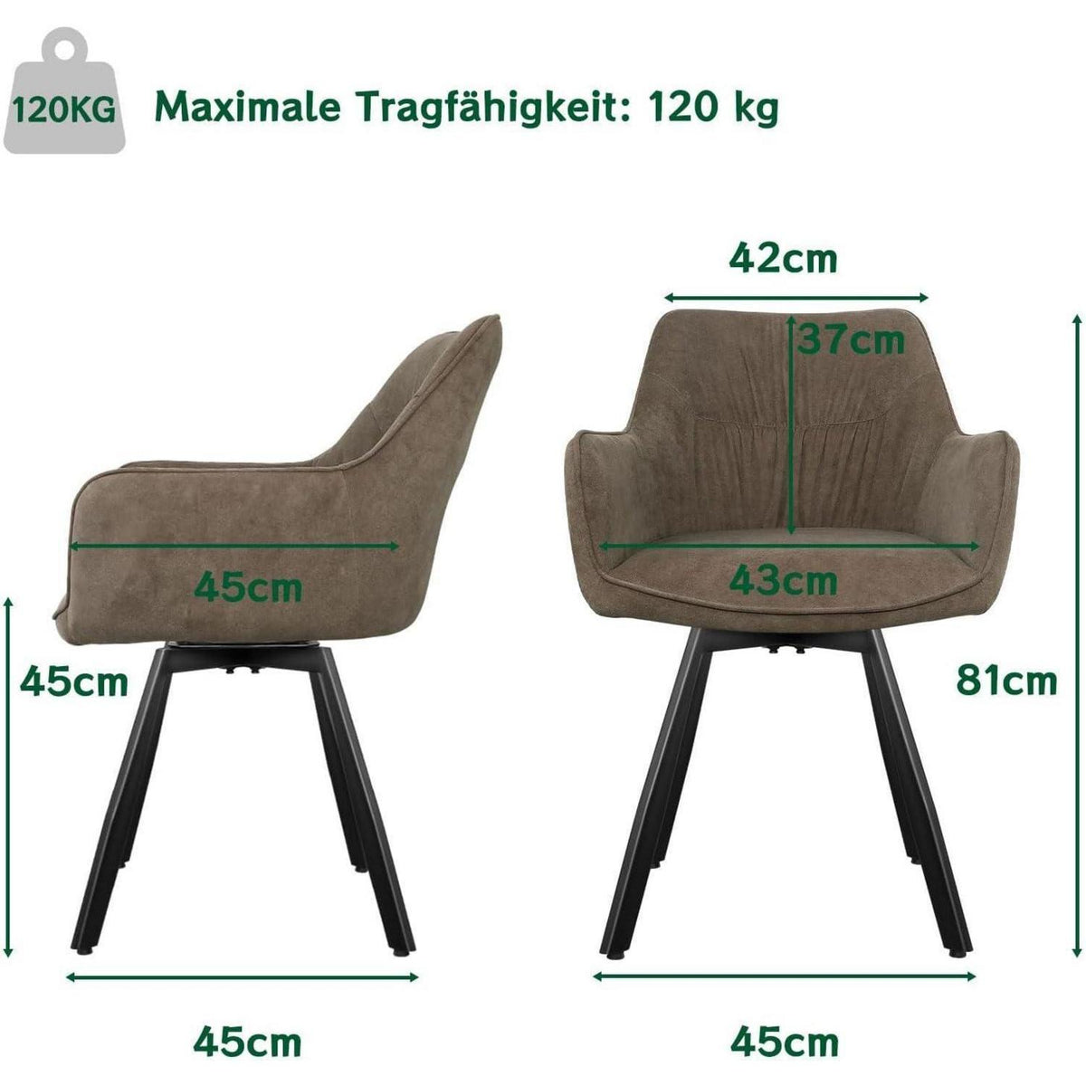 Drehbarer Esszimmerstuhl Set Braun – Samt, 360° & Komfort