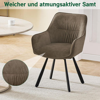 Drehbarer Esszimmerstuhl Set Braun – Samt, 360° & Komfort